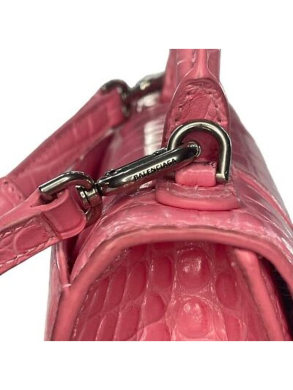 Balenciaga Hourglass Top Handle Mini Bag Crocodile Embossed Leather x S Pink - Picture 9 of 12
